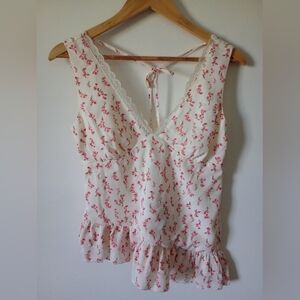 Wild Fable Asymmetrical Cream Floral Sleeveless Top with Side Zipper Size XS NWT